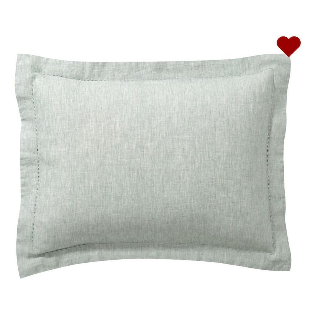 PB Pair Belgian Flax Linen Hemstitch Shams, King Mineral Blue